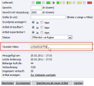 Shop-Software CP::Shop: Video-ID f�r YouTube angeben (Anklicken zum Vergr��ern)