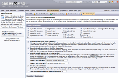 Version 2010.1: Zugangsdaten f�r reCAPTCHA in den Einstellungen