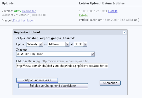 Export zu Google Base / Google Produtsuche